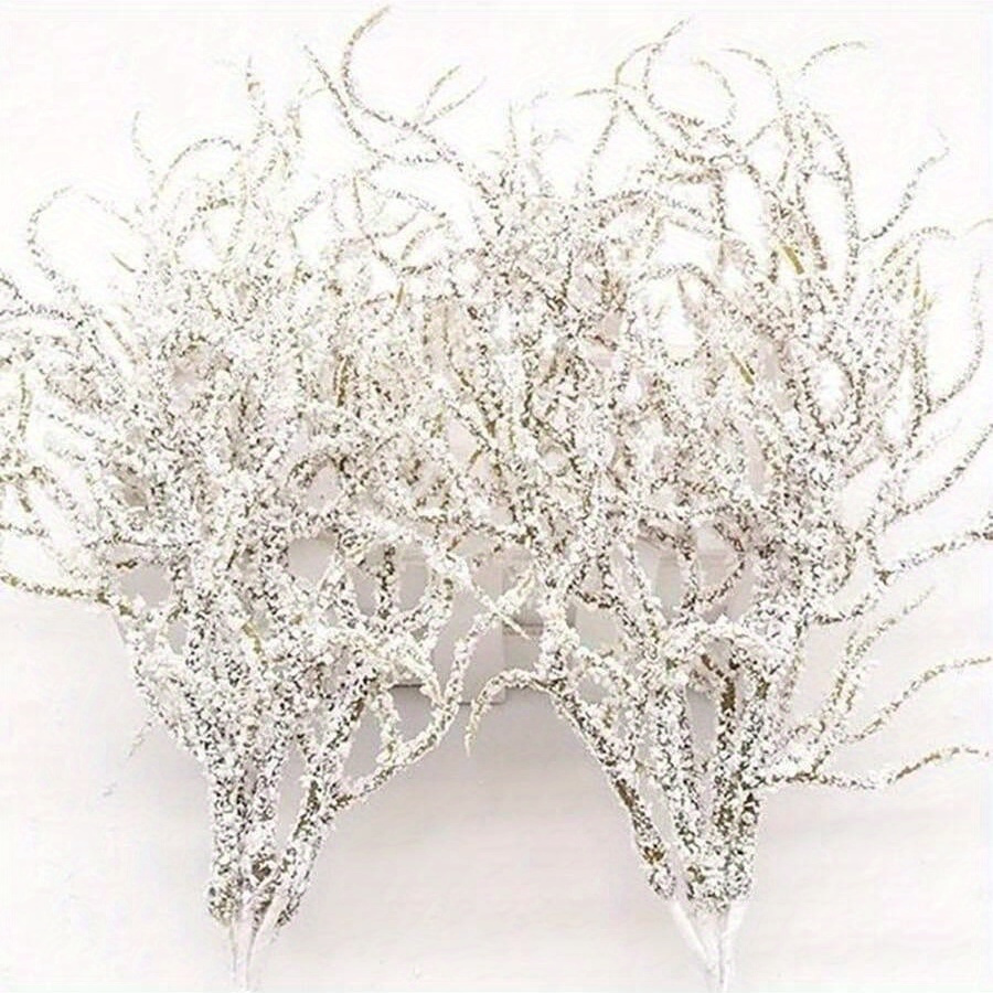 

Festive White Grass Snow Pine Branch Simulation Flowers - Artificial Plant Wedding Ornament Party Supply Christmas Decor - 27cm/10.63inch