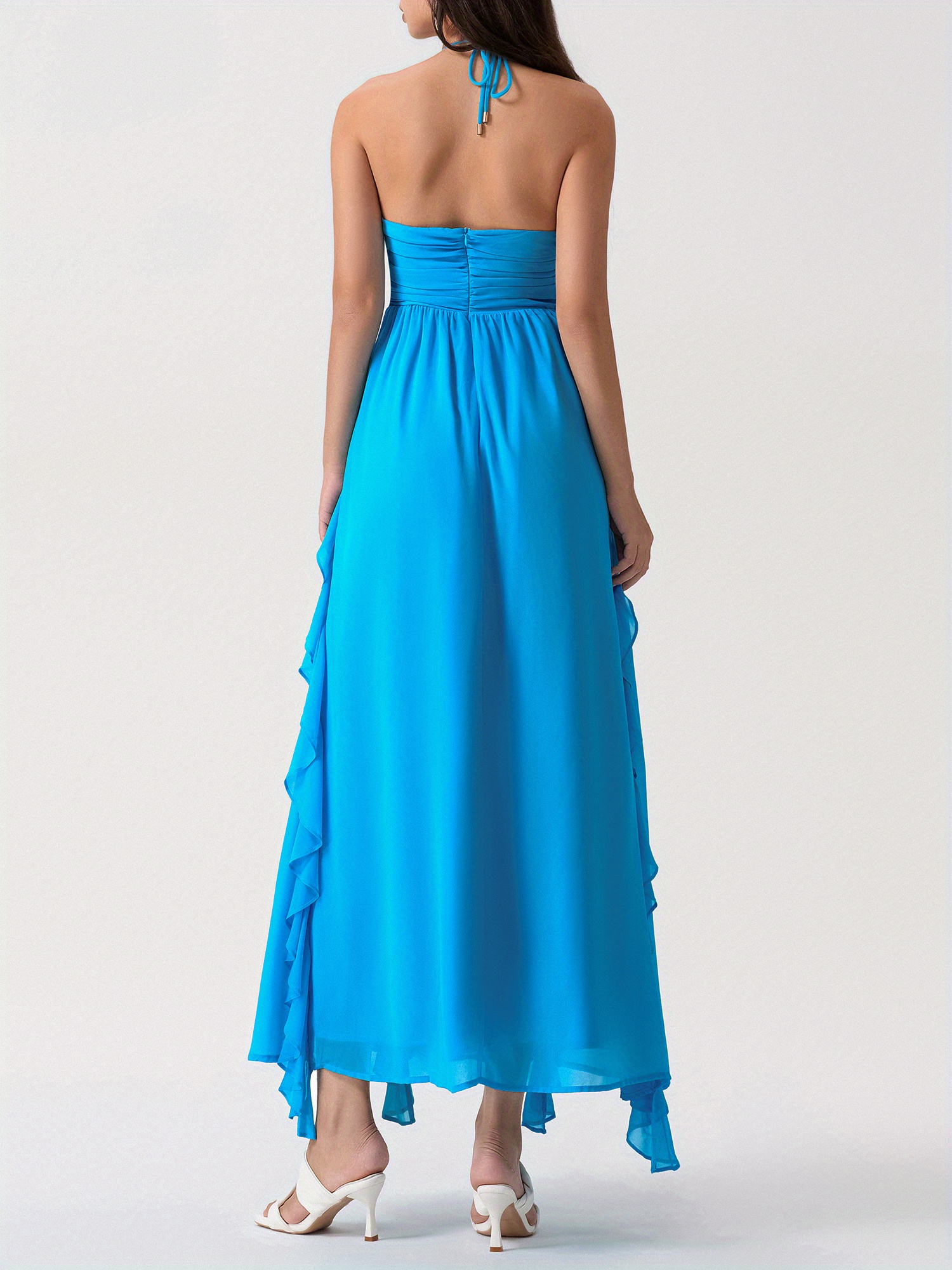 halter sleeveless ruched design dress Knee-length Sleeveless Dress with a Short Turtleneck in Cotton – shopaleena main image 0