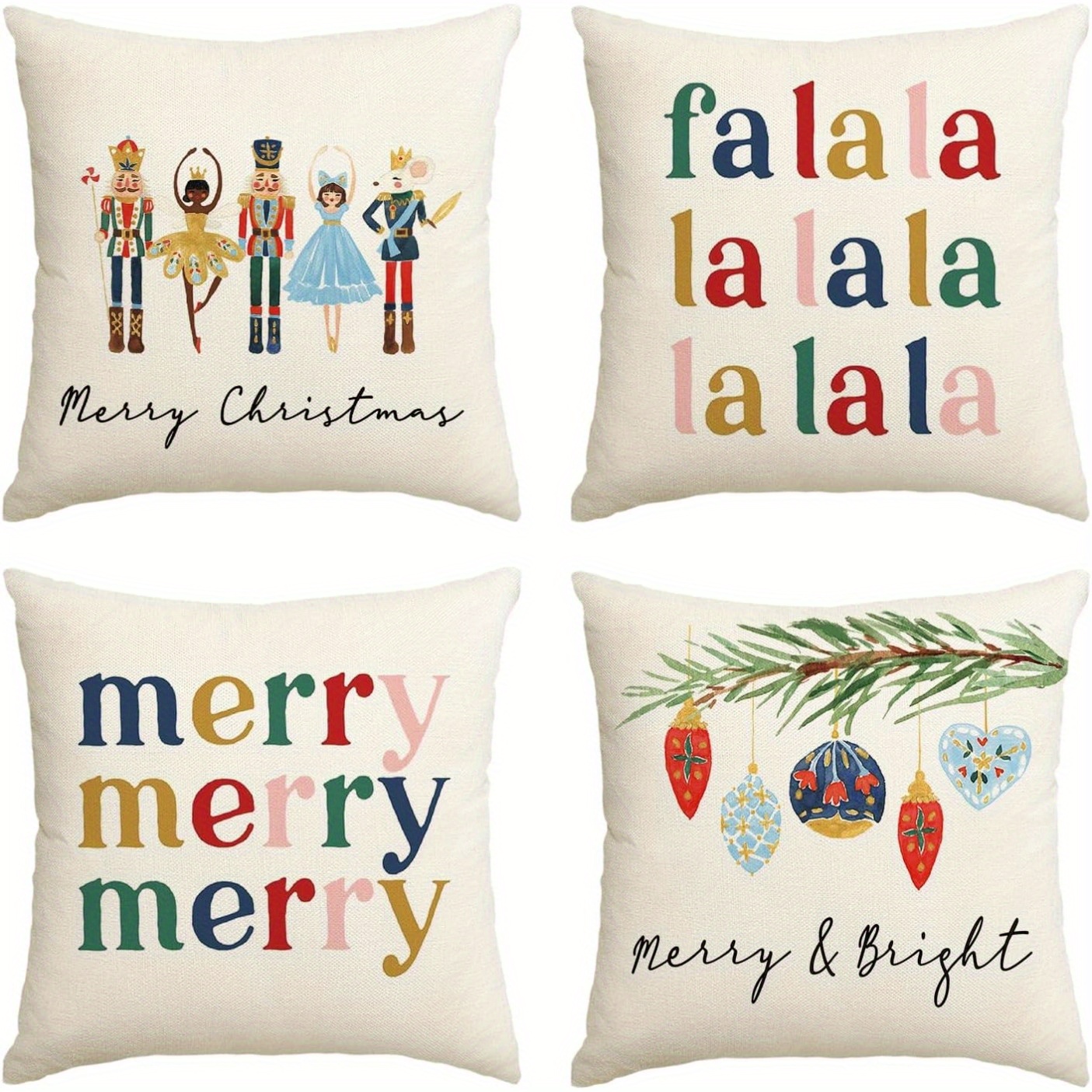 TEMU Set Of 4 Christmas Nutcracker Throw Pillow Covers - Merry Christmas | - 17.7 X 17.7 Inch Party Decoration For Sofa Couch Living Room Bedroom, No Pillow Insert