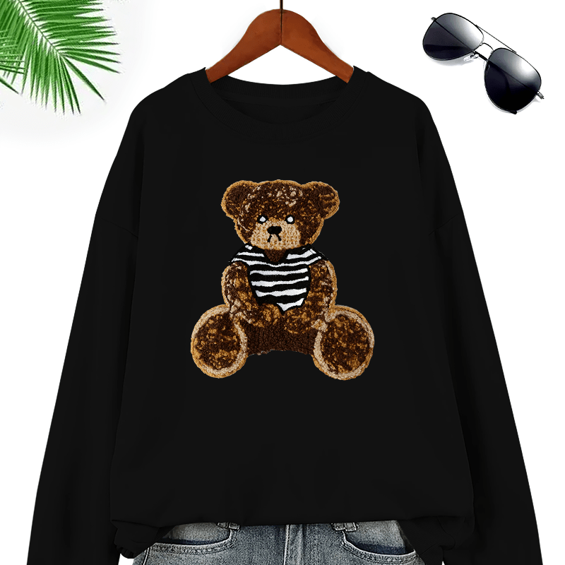 

Bear Print Pullover Sweatshirt, Casual Long Sleeve Crew Neck Sweatshirt For Fall & Winter, Women's Clothing