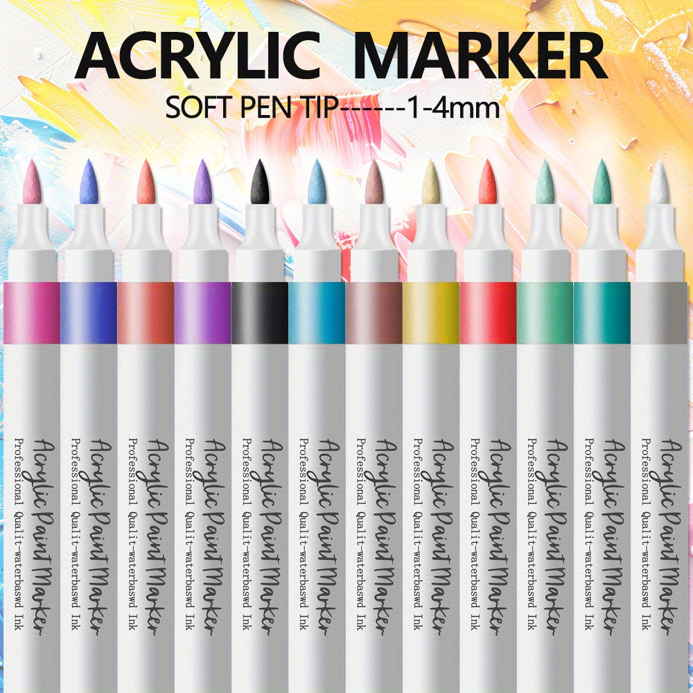 

24 Colors Acrylic Marker Set With Soft Pen Tips - Waterproof, Opaque, And Water-based - Suitable For 14 And Up