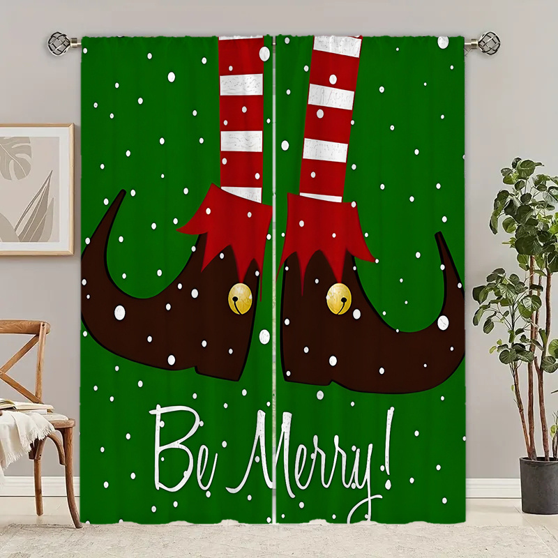 

Christmas Elf Shoes Pattern Doorway Curtain Set Of 2, Knit Polyester Fabric, Machine Washable With Tie Back For Living Room Home Farmhouse Decor - Festive Fashion Themed Curtain Panels