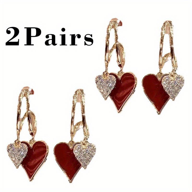 TEMU Drop Earrings For Women, Red Enamel & Sparkling Huggie Hoop Earrings, Perfect Valentine's Day, , Birthday Gifts For Her, Girlfriend, Wife, Mom,