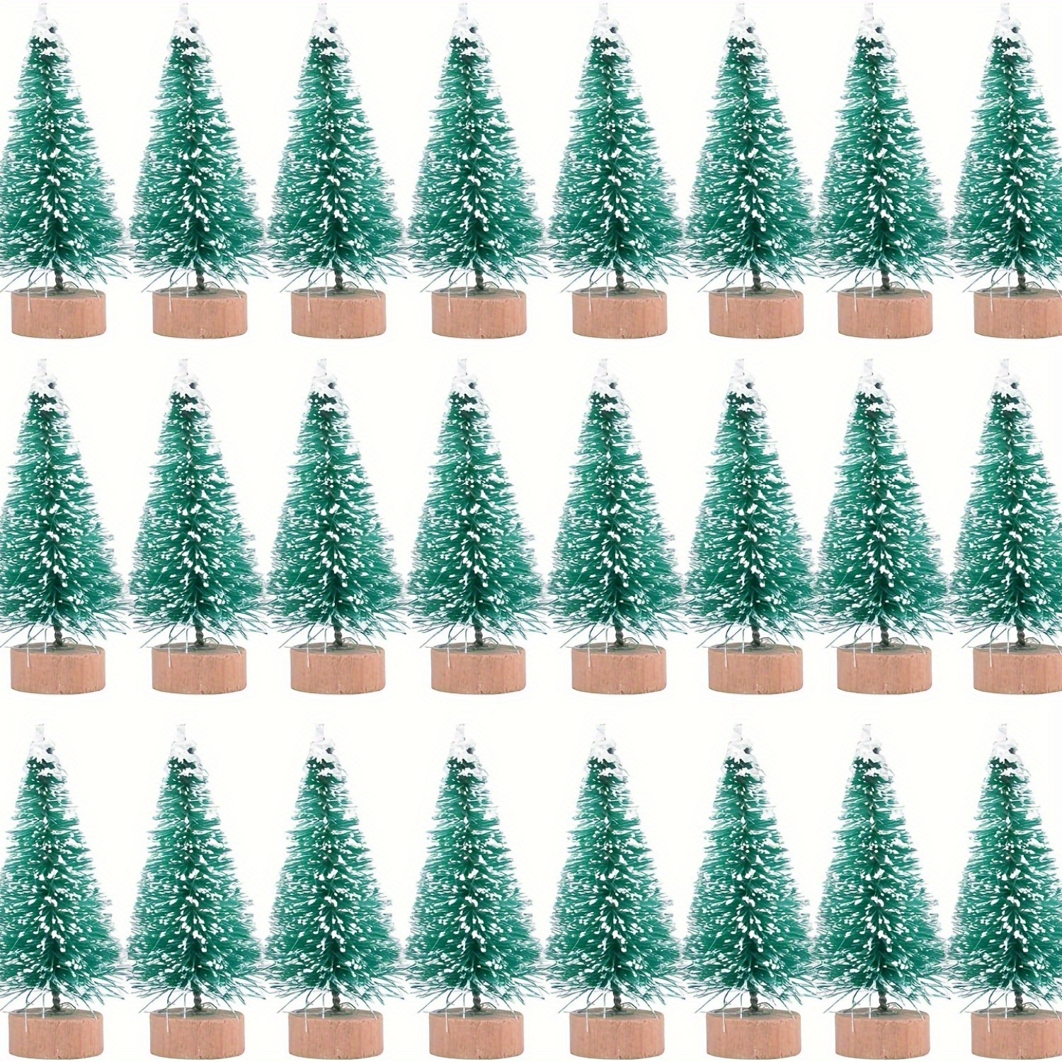 

24-pack Mini Sisal Christmas Trees With Wooden Base - Non-electric, Seasonal & Holiday Decor, Plastic & Wood Crafted Tabletop Trees For Home, Party & Winter Decorations (green)