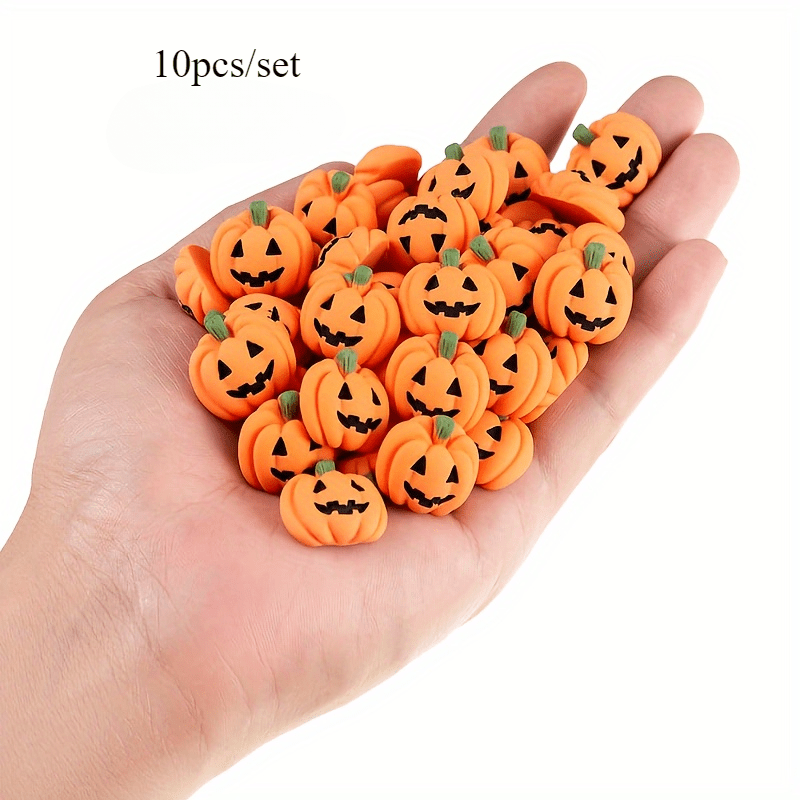 

10pcs Miniature Halloween Pumpkin Resin Cabochons - Flat Back For Diy Crafts, Fairy Gardens & Home Decor - Ideal For Scrapbooking & Jewelry Making