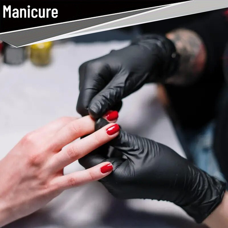   50pcs black disposable nitrile gloves latex powder free   tattooing   and salon cleaning disposable apparel details 2