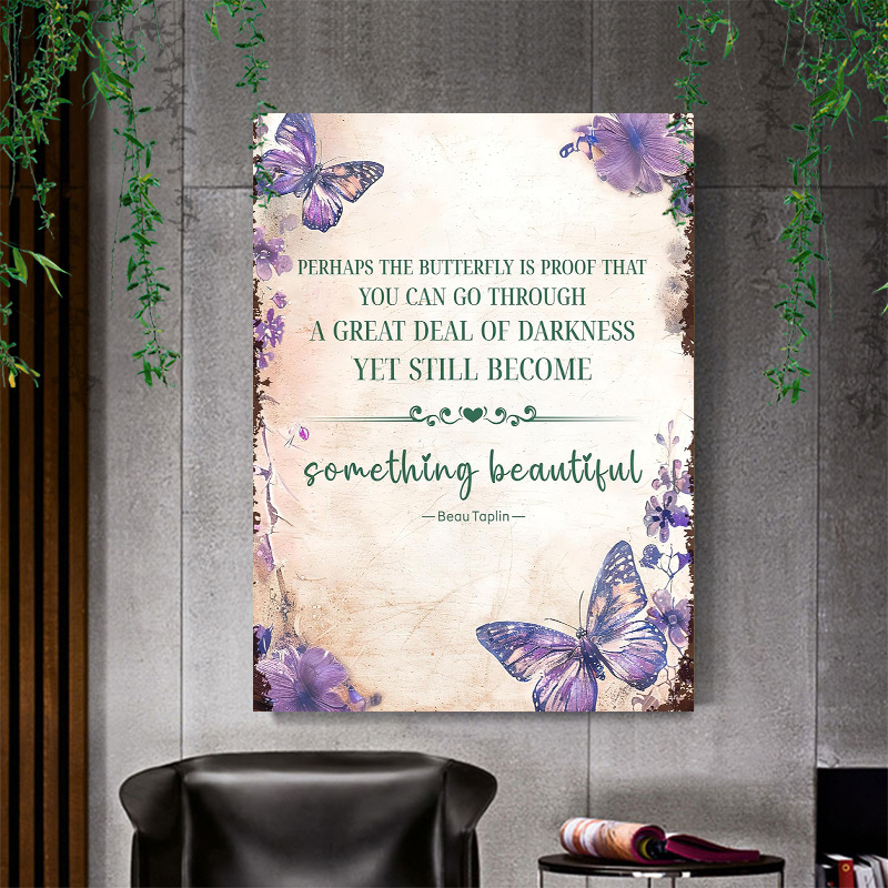 

1 Pc Wooden Framed Purple Butterfly Motivational Quote Canvas Painting (1) Wall Art Prints Poster Wall Picture Decor For Home Gifts, Living Room, Bathroom, Bedroom, Kitchen