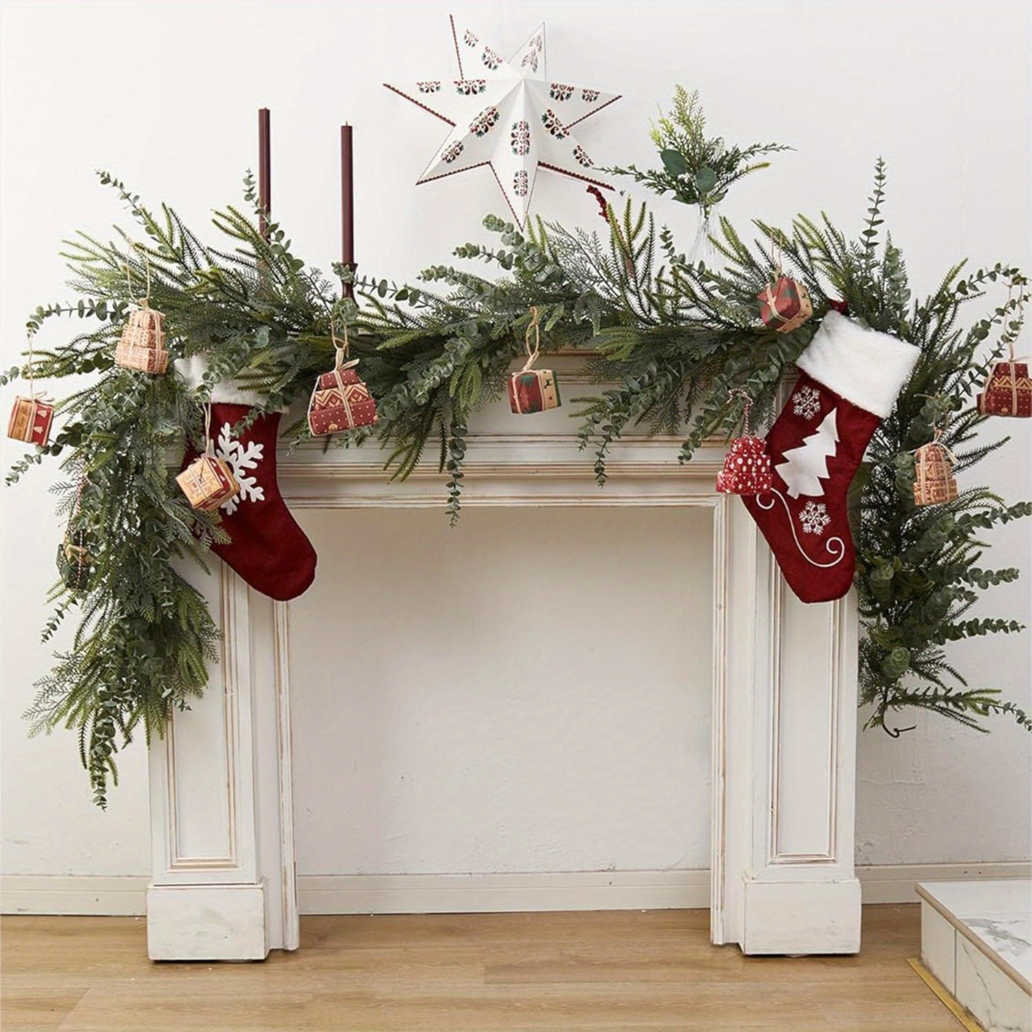 

Flexible Artificial Christmas Garland With Pine, Eucalyptus & Cedar - Mantle, Tree, Home , Diy Wreaths, Wall, Living Room, Holiday Decor, Railing, Tv Stand - Indoor/outdoor Use Holiday Decorations