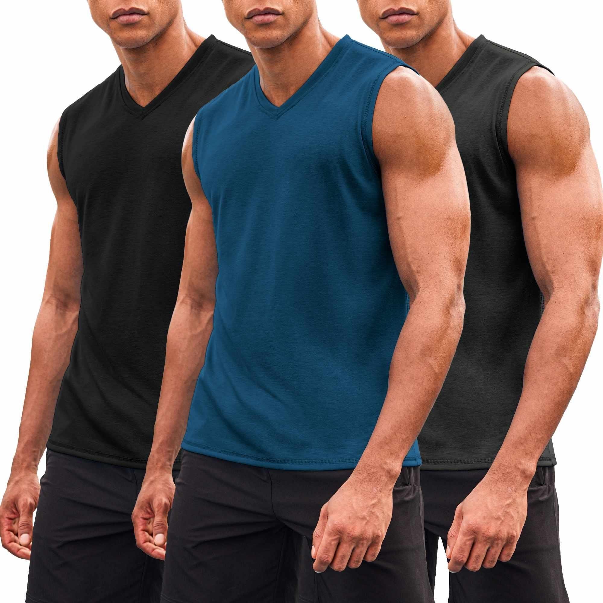 

Men's 3 Pack Workout Tank Tops Gym Sleeveless Shirts V Neck Bodybuilding Muscle Tee Shirt