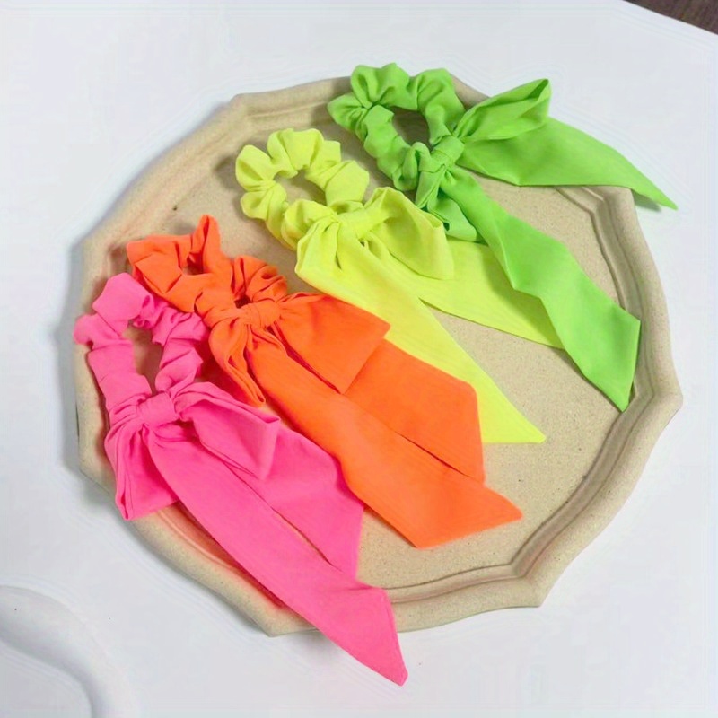 E-shop 4-teiliges Satin-Schleifen-Haarband-Set für Frauen - Minimalistische Ribbon-Haargummis, Einfache Leuchtende Farben, Schleifen-Design, Geeignet