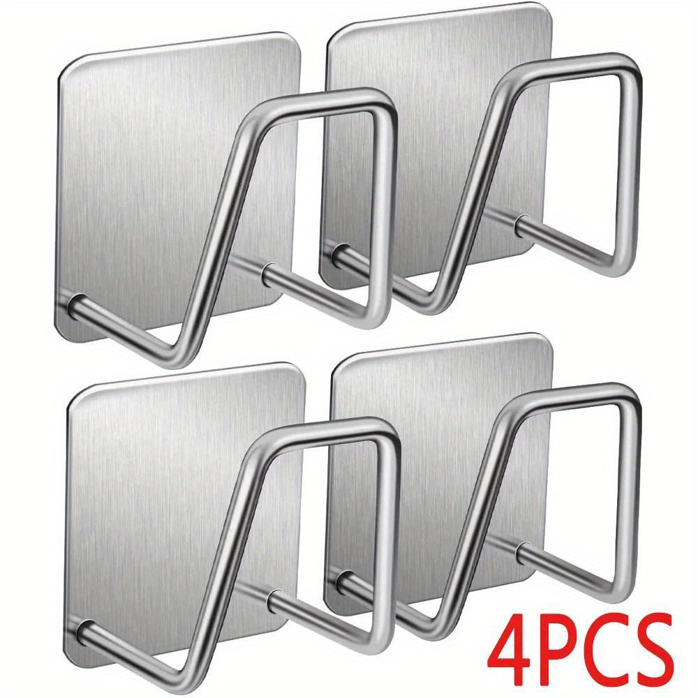 TEMU 4pcs Stainless Steel Storage Shelf, Kitchen Sink Drain Drying Rack Shelf, Bathroom Sponge Holder, Cleaning Sponge Rack Hooks, Accessories Tools