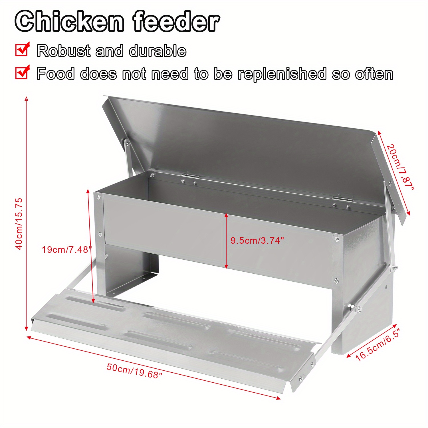 Aufun Automatischer Hühnerfutterautomat 22,5 Kg – Verzinkter Metall-Futterspender Für Wandmontage, Mit Deckel