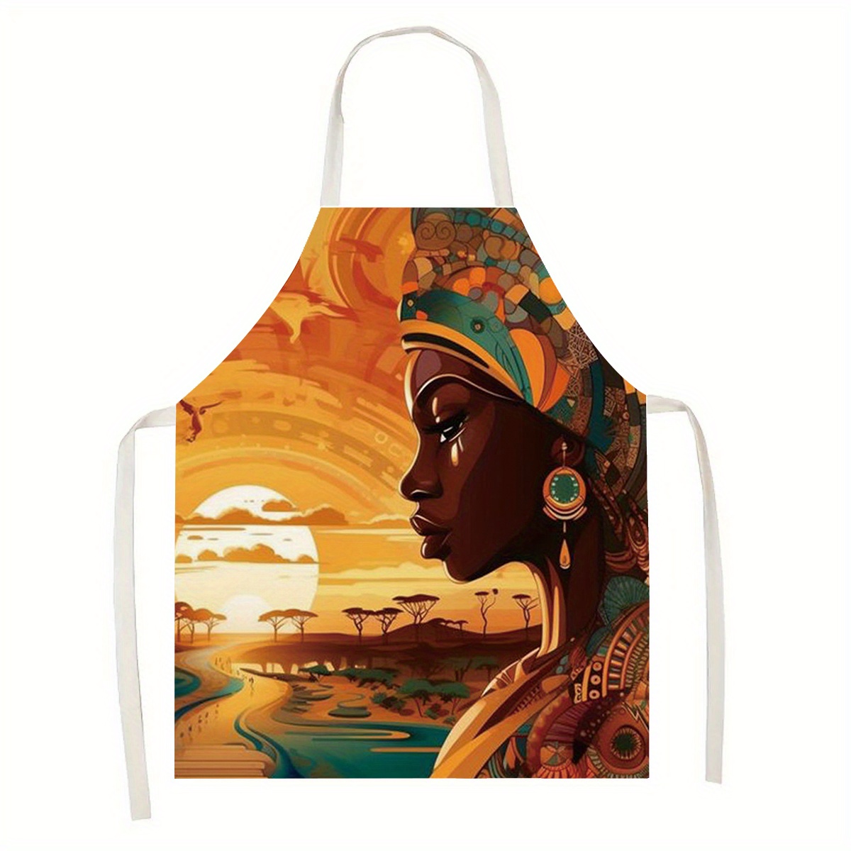 

African Apron, 1pc Women's Linen-look Polyester Cooking Apron With Artistic Print For Baking, Gardening, Waitress, And Home Decor, Ideal Holiday Gift