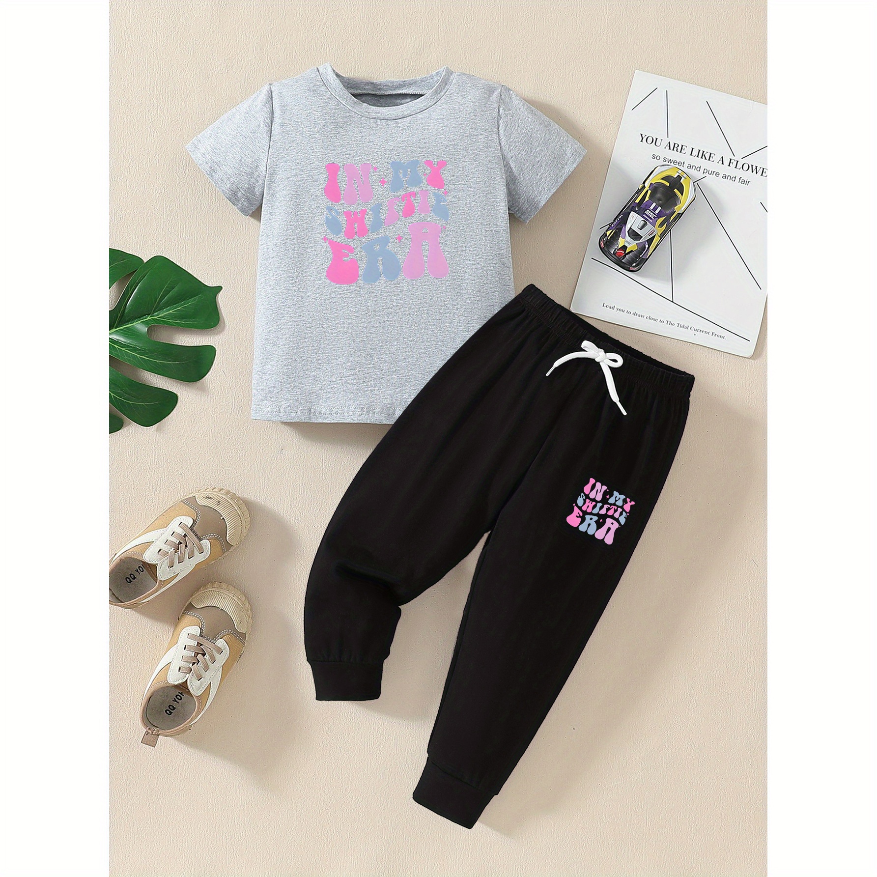 

In My Swiftie Era Print Short Sleeve T-shirt & Soft Sweatpants, 2pcs Girl's Casual Comfortable Cotton Spring Fall Outfit