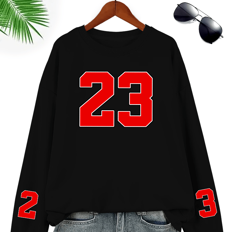 

23 Print Pullover Sweatshirt, Casual Long Sleeve Crew Neck Sweatshirt For Fall & Winter, Women's Clothing