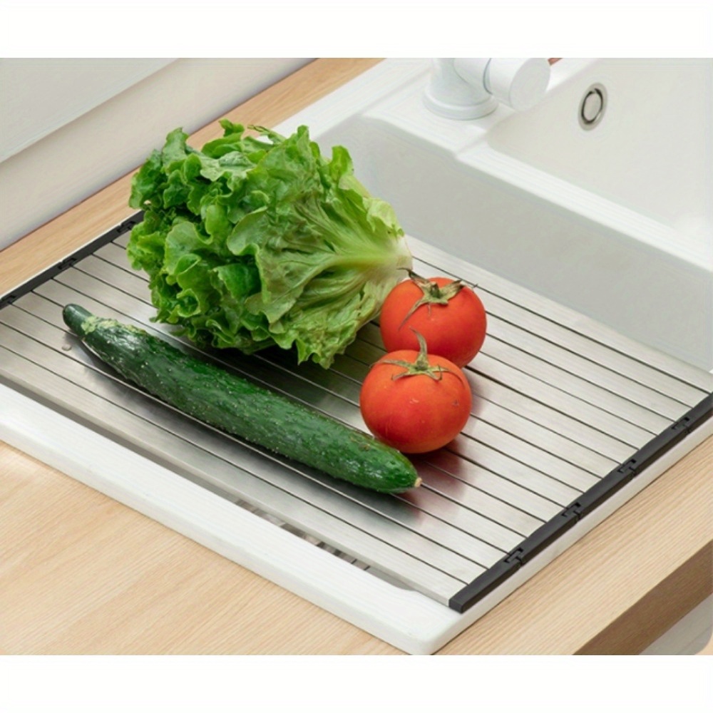 1pc foldable 304 stainless steel cutting board with drain rack   anti mold anti slip double sided for food prep defrosting ideal for kitchen use   holiday   foldable design   cutting board details 10