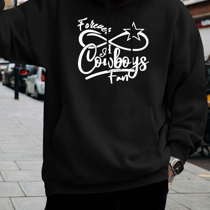 

Men's Cowboys Print Long Sleeve Hoodies, Warm Drawstring Hooded Sweatshirt, Comfy Men's Clothing For Autumn And Winter