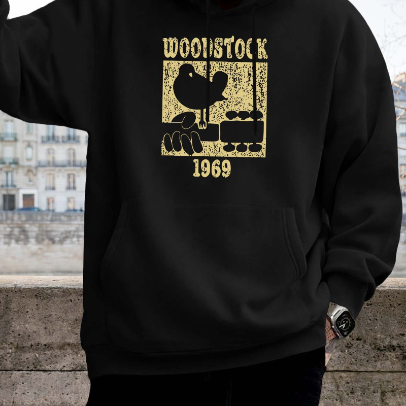 

Imprimé à motif WOODSTOCK 1969, sweat à capuche décontracté pour homme avec cordon de serrage et poche , sweat à capuche confortable à manches longues pour et l'hiver