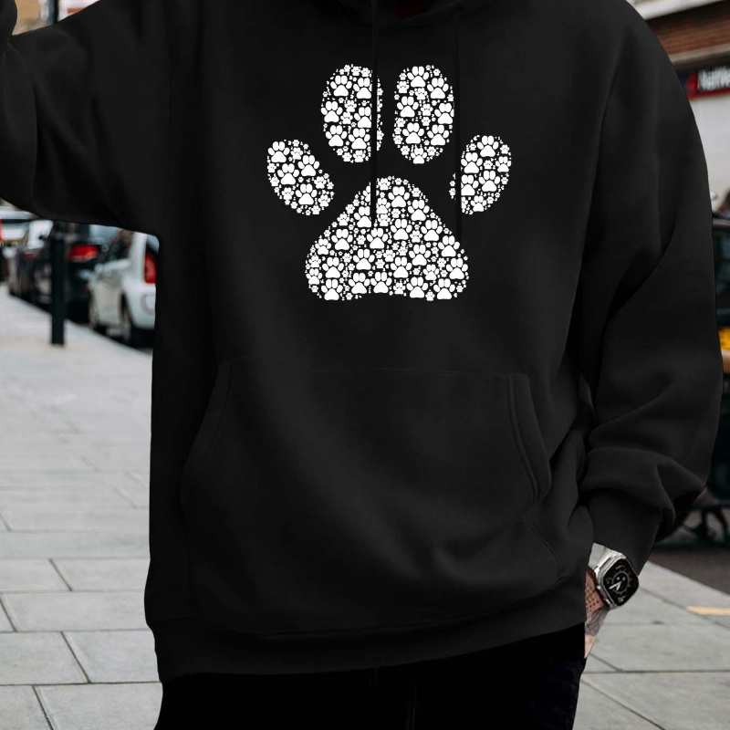 

Men's Casual Hoodie With Unique Paw - Cozy Pullover Sweatshirt With Kangaroo Pocket, Fall & Winter