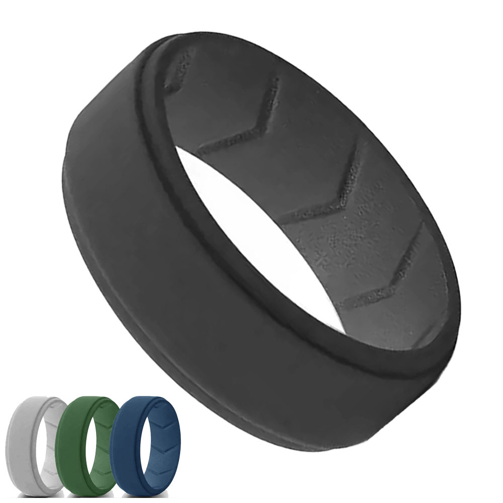 Silicone Men's Wedding Band with Breathability Grooves - Single Ring