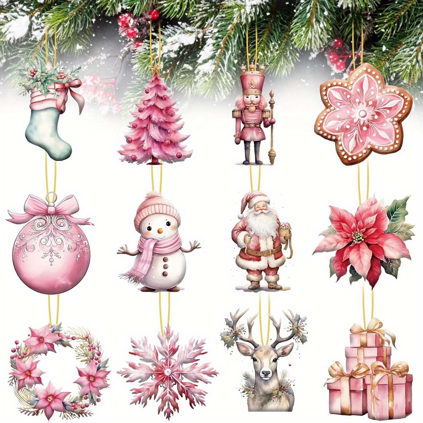 

[top-] 24pcs Christmas Wooden Ornaments Set - Snowman, & Hangings For