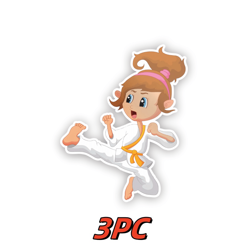 

3pc Matte Vinyl Karate Girl Decals, Irregular Shape, Self-adhesive Martial Arts Stickers, Single Use For Glass & Metal