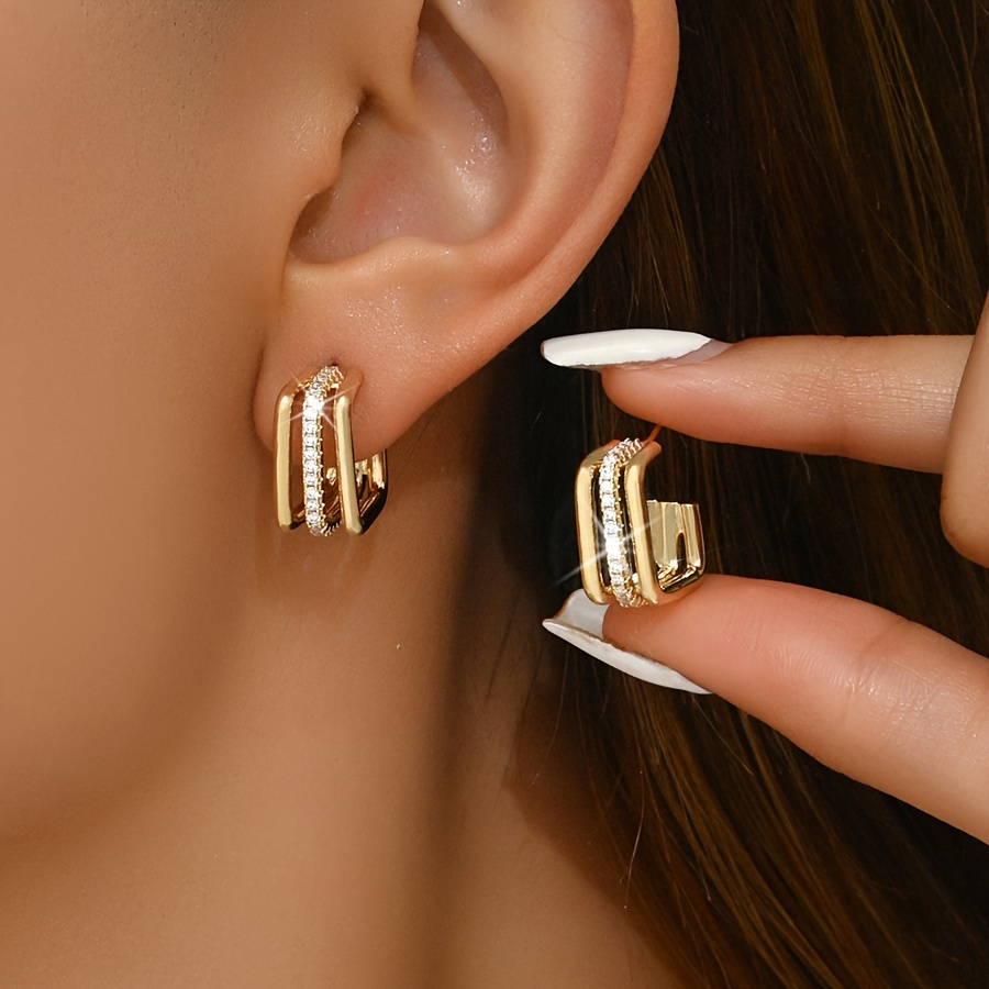 

1 Pair Of Ring-shaped Earrings With A Unique -layer Square Design, Set With Zirconia S925 Needles, Suitable For And Birthday Gifts