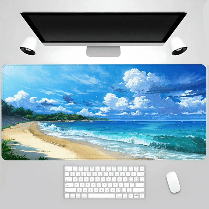 

Large Beach Scenery Mouse Pad With Stitched Edges, Non-slip Rubber Base, Gaming Keyboard Mat, Oblong Desk Pad For Home Office Decor, Water-resistant Surface, Gift For Couples