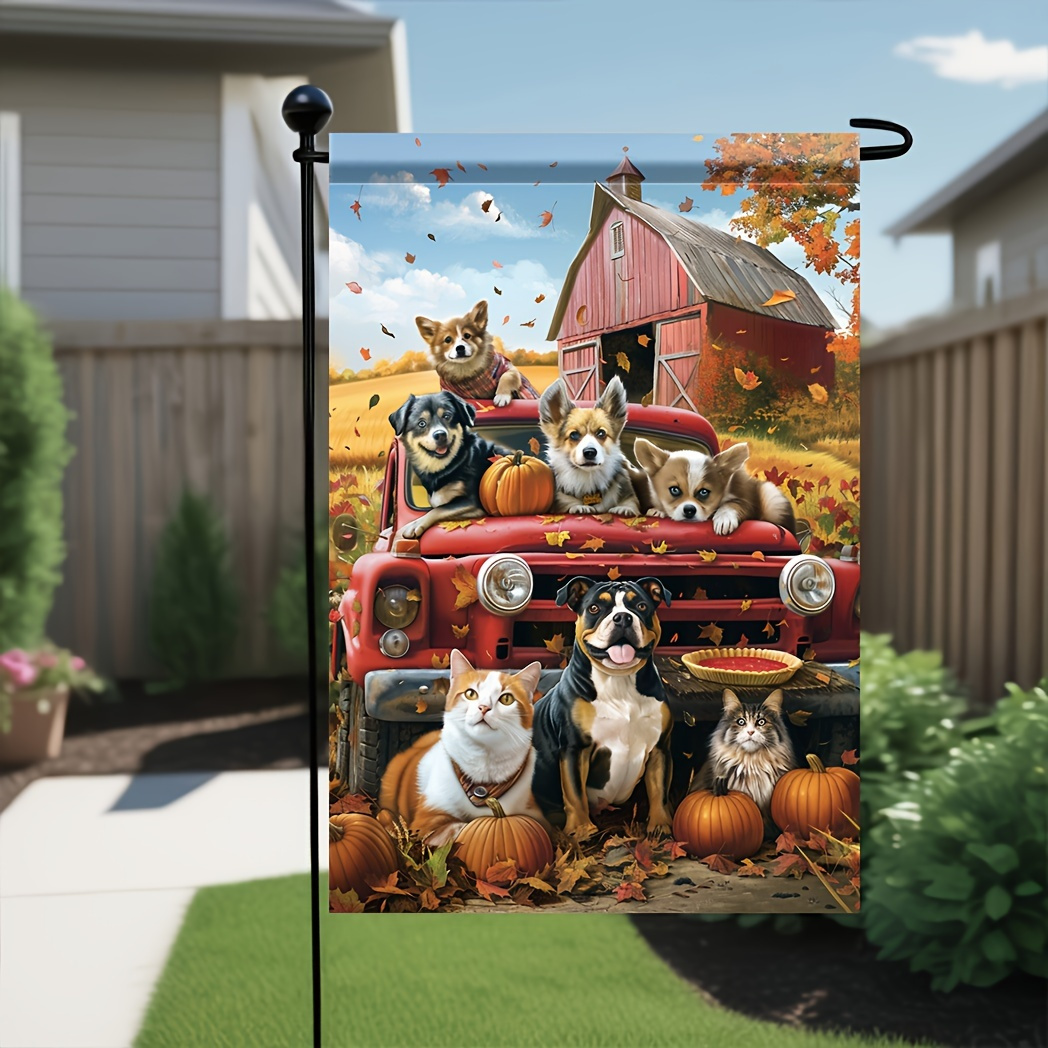 

Double-sided Autumn Pumpkin Garden Flag - Fall Season Dogs & Cats Thanksgiving Yard Banner, 12x18 Inch, Festive Party Flag For Home Porch, Garden Decor, Party Supplies Without Flagpole (1 Piece)