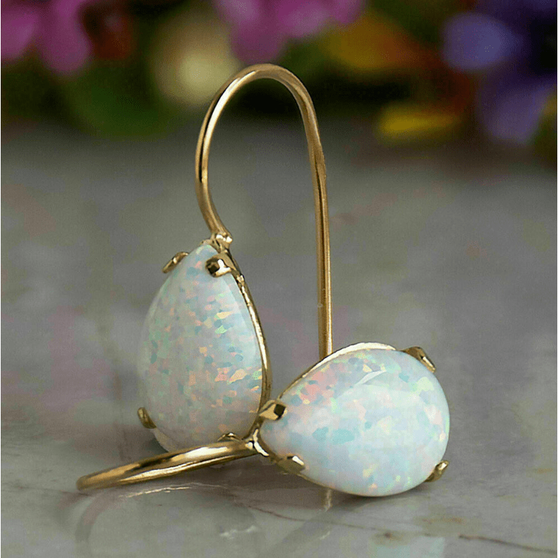 TEMU A Pair Of Teardrop Shaped Opal Gemstones Embellished Hook Earrings Vintage Bohemian Zinc Alloy Jewelry Fashion Men's And Women's Jewelry