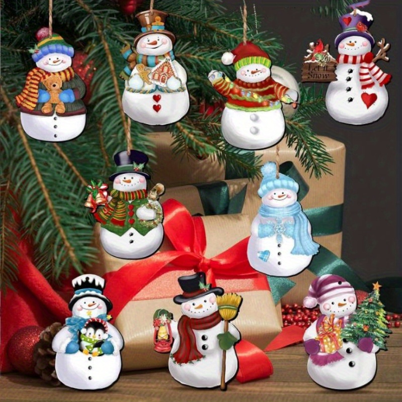 TEMU Christmas Snowman Wooden Ornament Decoration Set, Used For Tree Craft Holiday Decoration Christmas Party Supplies