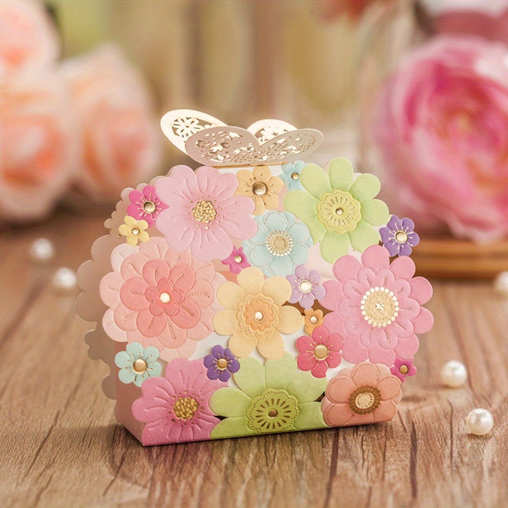 

20pcs Floral And Hollow Paper Gift Boxes For Wedding Favors, Elegant Cartoon Themed Party Candy And Snack Packaging, Christmas Gift Storage Cases