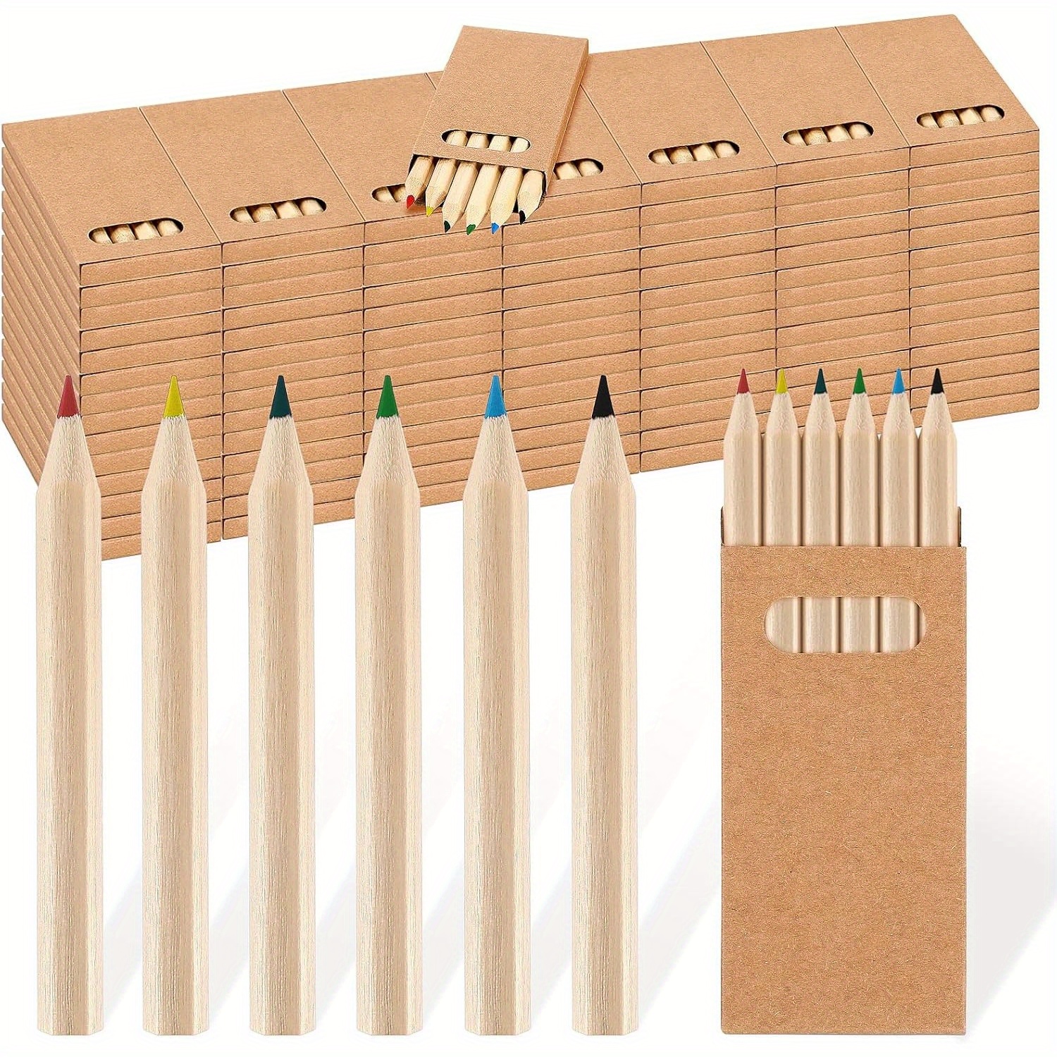 TEMU 70packs 6 Different Drawing Colored Pencils 8.89cm Portable Short Fat Pencils In Bulk Pre Coloring Pencils Painting Classroom School Supplies