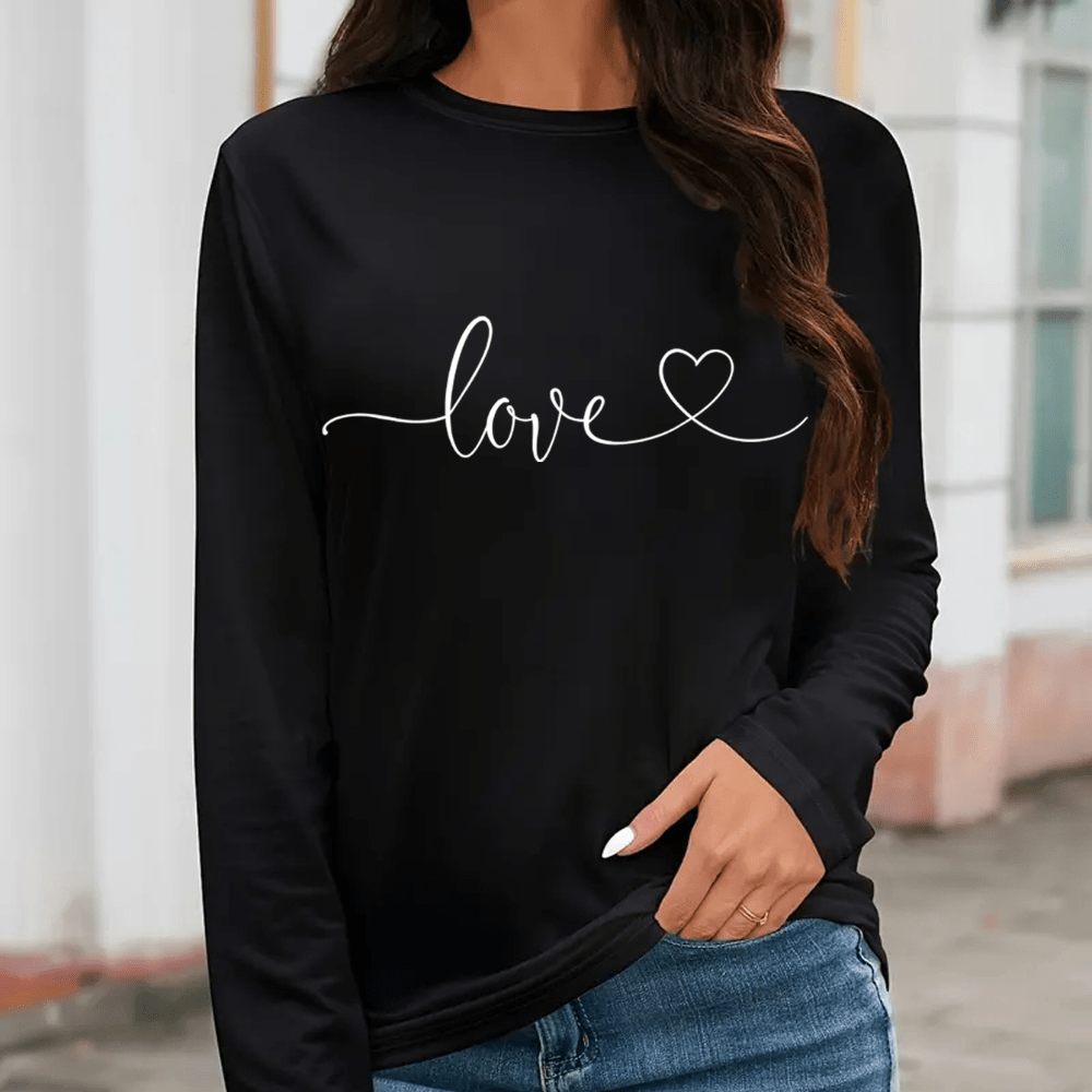 

Style, Print Long Sleeve T-shirt - Casual Crew Neck, Stretchy Polyester , Machine Washable - Spring & Fall Women'