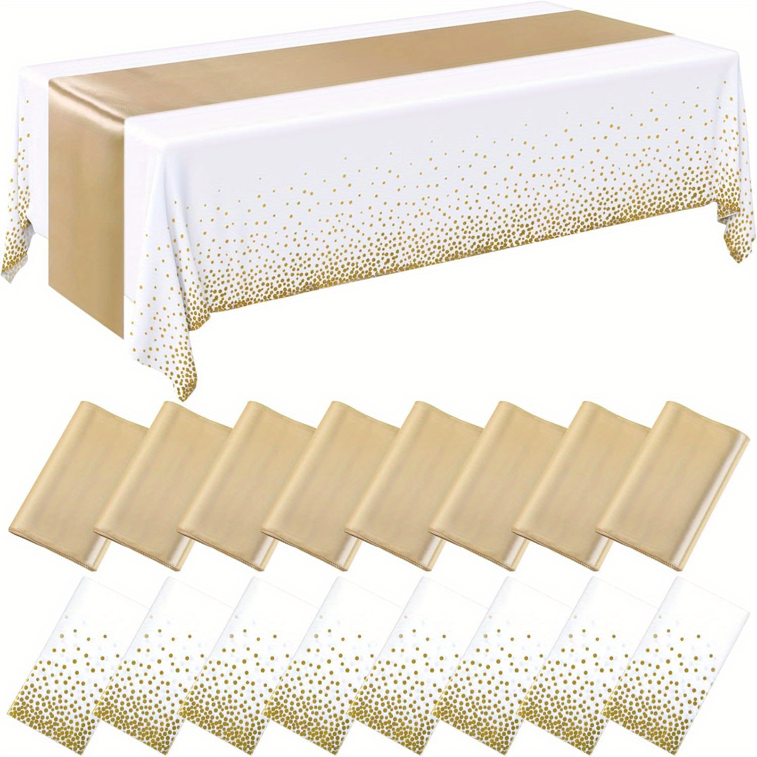 

[ ] 16pcs (8pcs 54*108inch/137*274cm Tablecloth And 8pcs 12*108inch/30*274cm Table ) And Disposable Tablecloth Plastic Rectangle Table Cloth Table Msatin Table For Christmas New Decorations