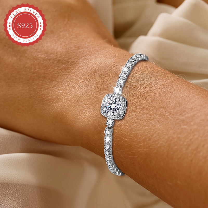 

Elegant Adjustable Silvery Bracelet For Women, Glittering Cubic Zirconia, No Plating, Stretch Bead Design, Wedding & , Hypoallergenic, Valentine's Day Gift - 4.2g