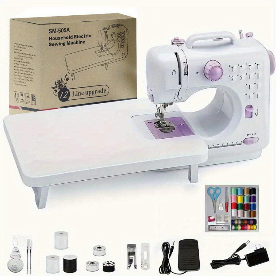 

Sewing Machine Portable Mini Electric Sewing Machine For Beginners With Extension Table, Foot Pedal, Light, And Sewing Kit Tools, 12built- 2 Speed, Can Lock The Edges