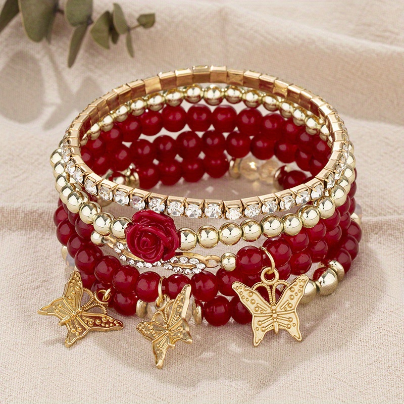 5 Layers New Bohemian Beaded Charm Bracelet, Fashion Decorative Couple Bracelet Set Jewellery, Suitable For Ladies Daily Wear Holiday, Banquet Party