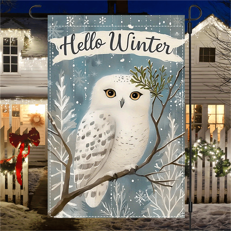 

Jit 1pc Hello Winter Snowy Owl & Flag - Double-sided, Fade Resistant Polyester Burlap Banner For Yard, Porch, Lawn, Door - Machine Washable No-electricity 12x18 Inch Multipurpose Flag