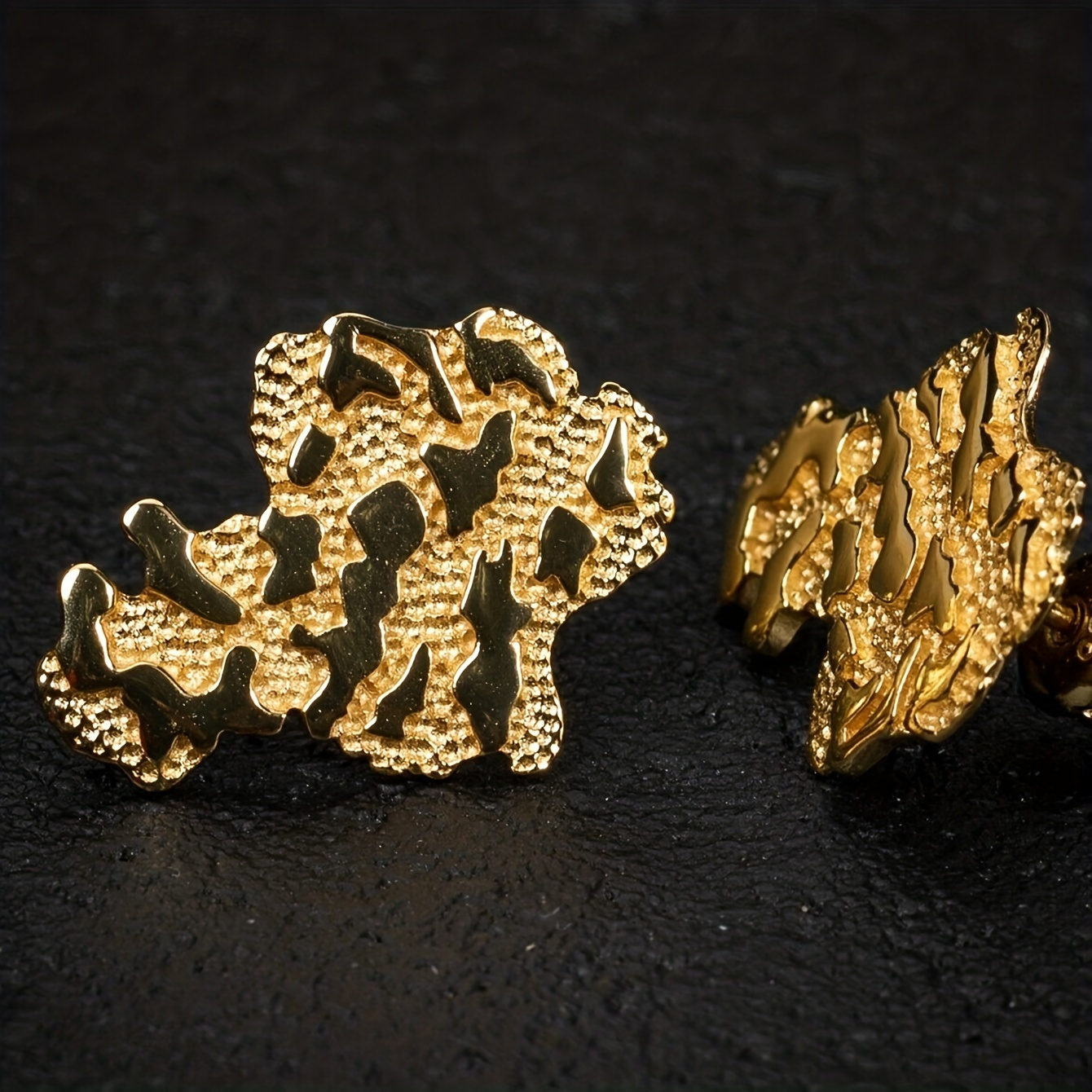 Golden Geometric Earrings - Vintage Inspired Hammered Texture