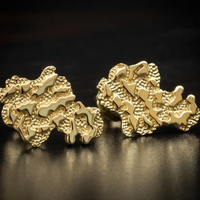Golden Geometric Earrings - Vintage Inspired Hammered Texture