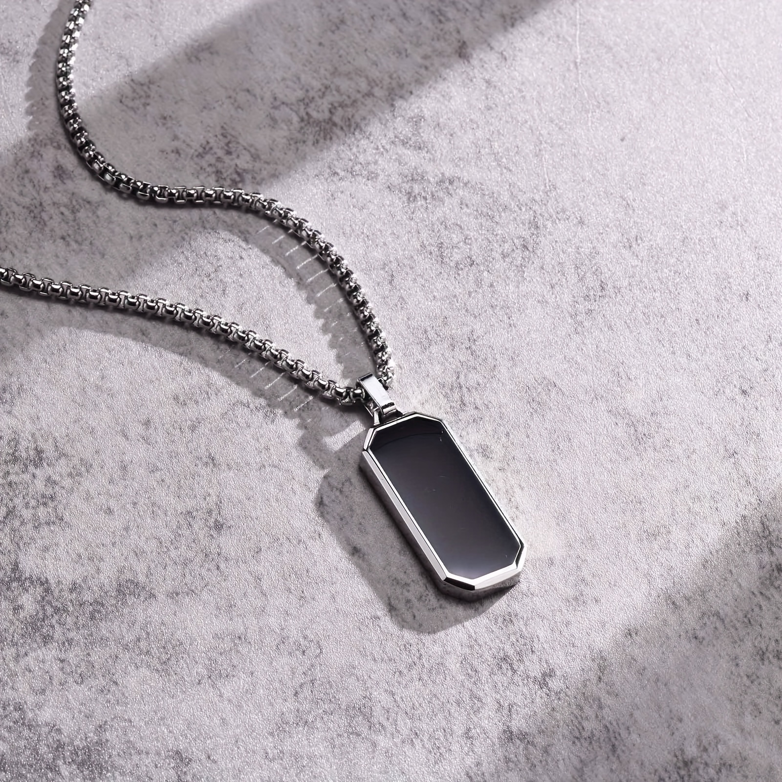 TEMU 1pc Stainless Steel Necklace, Men's Simple Black Drip Oil Stainless Steel Pendant, Men's Personality Gift