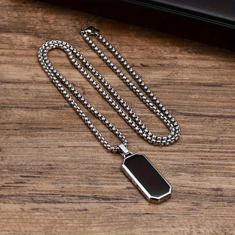 

1pc Stainless Steel Necklace, Men's Simple Black Drip Oil Stainless Steel Pendant, Men's Personality Gift