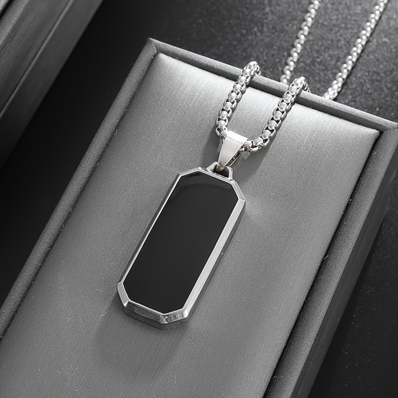 

1pc Men's Mature, Elegant, Stainless Steel Black Square Necklace