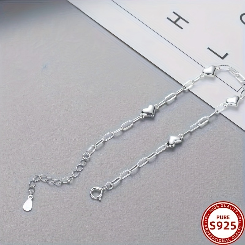 

Heart Chain Design Bracelet 925 Sterling Silver Hypoallergenic Jewelry Elegant Style For Women Adjustable Hand Chain
