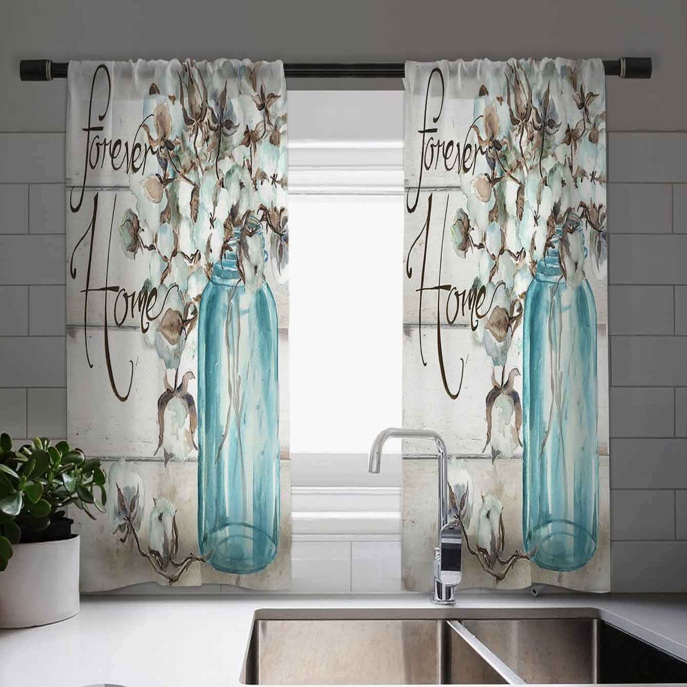 

Boho Style Polyester Jacquard Kitchen Curtains Set With Tie Backs - Vintage Vase Print Curtain Panels - Farmhouse Kitchen Window Drapes For Room Decor - Machine Washable