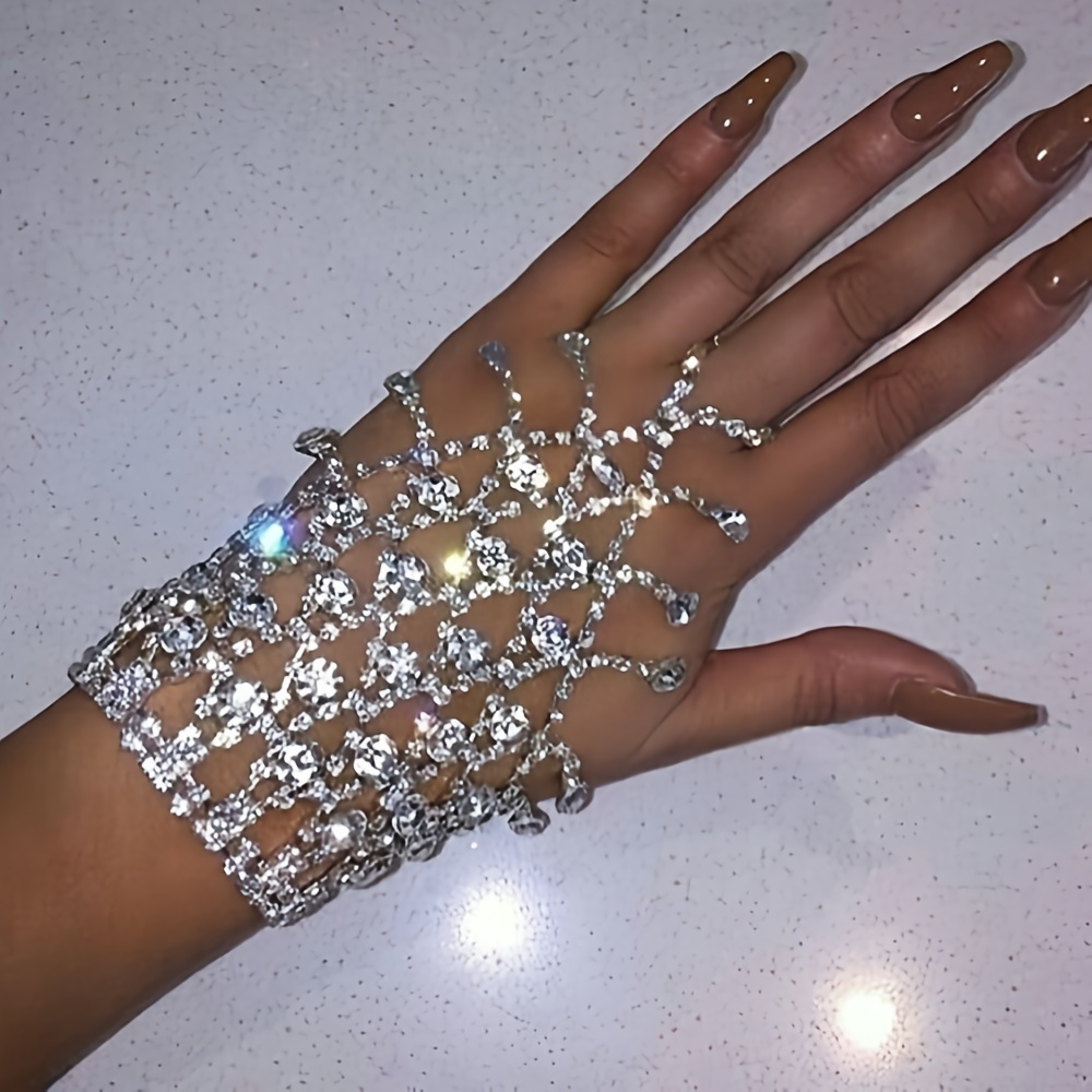 

Shiny Rhinestone Hand Chain Bracelet With Synthetic Gemstones For Women And Girls