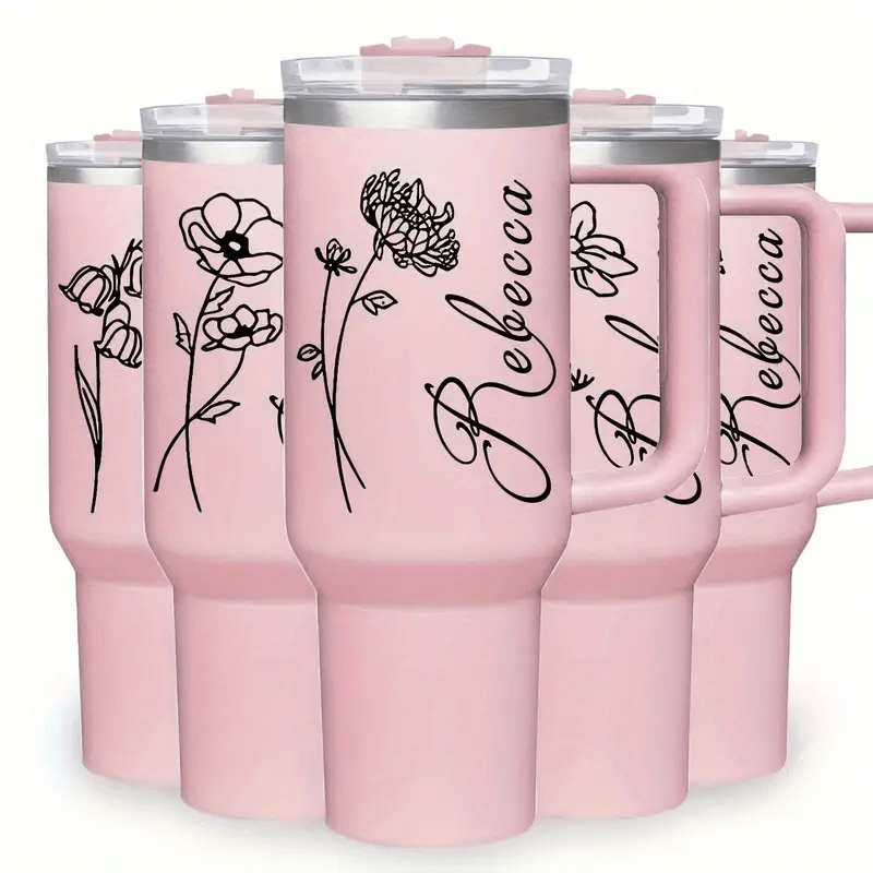 

Custom Engraved Stainless Steel Insulated With Handle & Straw - Reusable, Hand-wash Only - Travel, Parties & Gifts - Sweet For Her