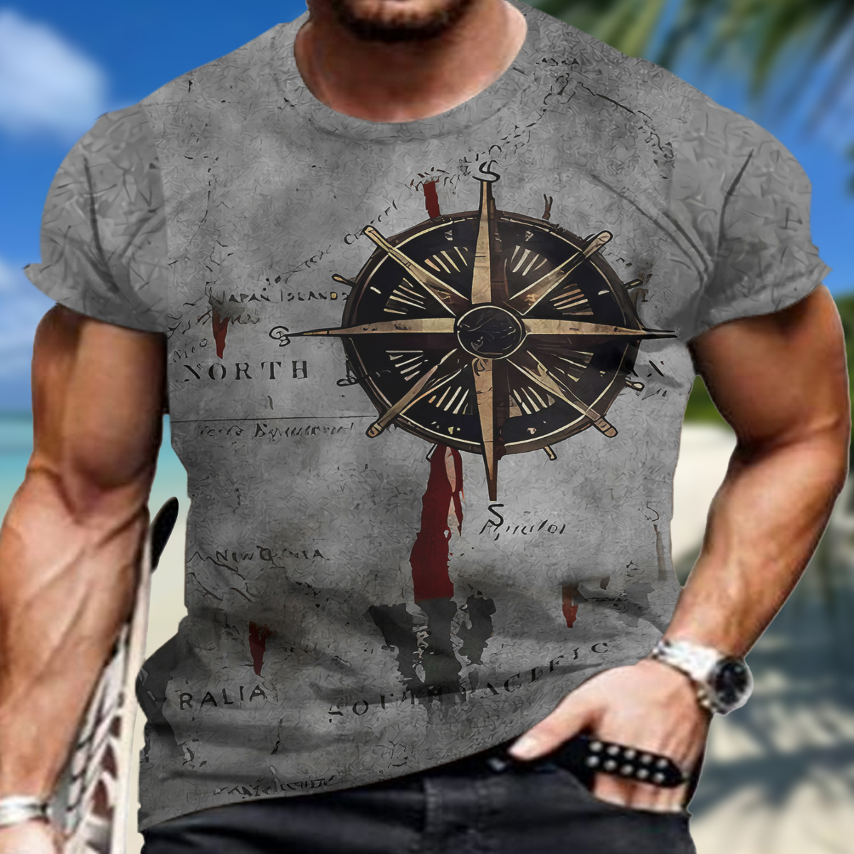 

Men's Summer 3d Digital Print T-shirt, Breathable Polyester Blend, Round Neck, Casual Fit, Perfect For Outdoor Activities And Daily Wear