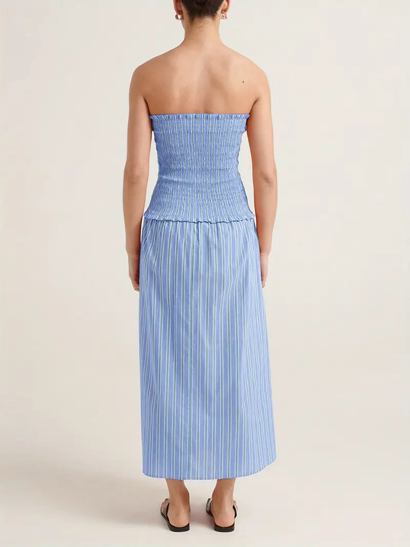 womens y2k strapless backless pleated tube dress light blue - Temu womens y2k strapless backless pleated tube dress light blue - Temu